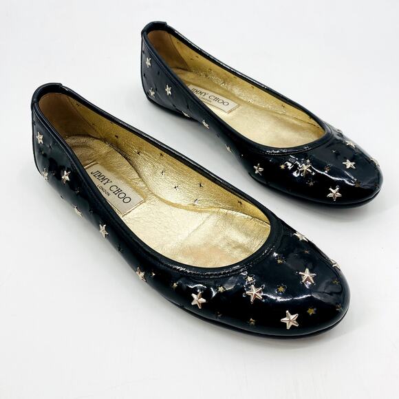 Jimmy Choo Black Patent Leather Stars Studded Ballet Flats - Picture 2 of 8